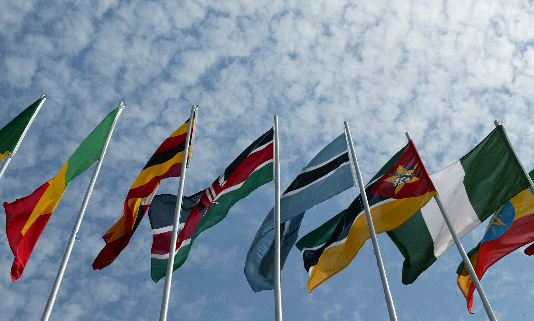 AFRICAN FLAGS BLOW IN THE WIND AS LEADERS ARRIVE FOR IN RWANDA'S CAPITAL KIGALI.